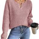 RICHSTORY Sweaters for Women 2025 Casual Long Sleeve V Neck Pullover Tops Loose Solid Color Lightweight Knit Sweater Trendy Fall Clothes Winter Outfits Pink M