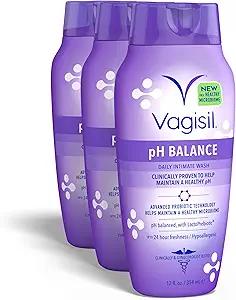 Vagisil Feminine Wash for Intimate Area Hygiene, pH Balance, Gynecologist Tested, Hypoallergenic, 12 oz, (Pack of 3)