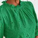 PRETTYGARDEN Tops for Women 2026 Spring Long Sleeve Blouses Dressy Casual Embroidered Eyelet Shirts Fall Going Out Outfits (Green, XXL)