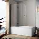 Bathroom Frameless Hinged Foldable Tub Door, Shower Glass Door 43 * 58 Shower Screen Panel with Tempered Glass (6mm), Fixed Clamps Included, Matte Black