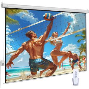 120" Motorized Projector Screen, Electric 4:3 Projector Screen with Remote Control, Indoor/Outdoor HD Movie Screen, Wall/Ceiling Mounted, Perfect for Home Office Theater TV, White