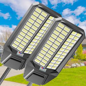Solar Street Lights Outdoor,5000W Solar Street Light with Motion Sensor,7000K Dusk to Dawn Security Flood Lights IP66,Fence Solar Lights Outdoor Waterproof, Yard, Driveway, Farm, XL-2 Pack