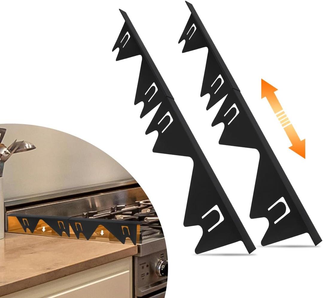 FLSEPAMB Stainless Steel Stove Gap Covers (2 Pack), Adjustable Oven Side Gap Filler, Heat Resistant, Easy to Clean for Countertop and Electric Stove, Adjustable Length 13.8'' to 27.5'', Width 0.79"