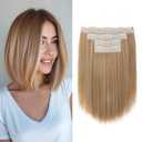 Hair Extensions, 10" Short Clip in Hair Extensions 4PCS Straight Natural Soft Synthetic Hairpiece for Women- Light Brown with Highlights