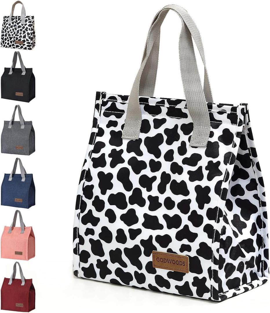 TELLUMO Lunch bag, Insulated Lunch Bag for Women Men Large Lunch Box Container Reusable Leakproof Tote for Office, Work, School, Beach or Travel (Cow-print)
