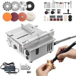 MIMYTH Mini Table Saw for Crafts, Multifunctional Portable Table Saws Adjustable Cutting Angle,Speed,SawDepth; Small Table Saw for Cutting, Grinding, Sanding; Tablesaw (Forged Silver-Dual Motor)