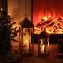 NEEDOMO Christmas Decorations Outdoor&Indoor, 17''/12'' Metal Candle Lantern Decor,Christmas Lanterns with Snowflakes Stars and LED Candle for Home Porch Patio Table Centerpieces, Xmas,No Glass