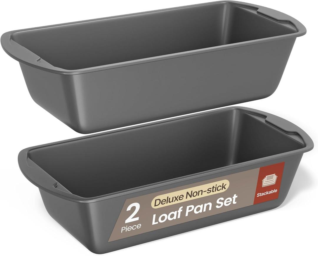 Loaf Pan Set 2-Piece - Deluxe Nonstick Carbon Steel Bakeware for Perfect Bread and Cakes  Dishwasher Safe, Premium Pans for Home Baking (Gray)