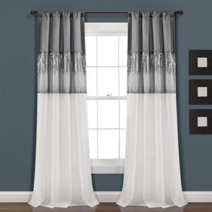 Lush Decor Night Sky Window Curtain Panel, Single, 42" W x 84" L, Gray & White - Sequin Curtains - Sparkle & Color Block Design - Modern Glam Decor - Long Curtains For Bedroom & Living Room
