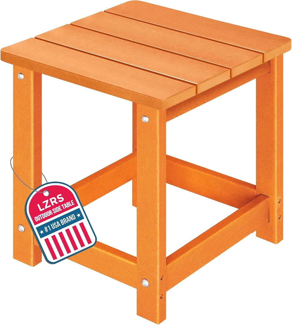 LZRS Square Patio Side Table, Heavy Duty HDPE Outdoor End Table with Wood Texture, Weatherproof Composite Table for Adirondack Chairs, Deck, Pool, Indoor/Outdoor, No Peeling or Cracking(Orange)
