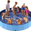 PETOCAT 120" Foldable Dog Pool for Kids, Hard Plastic Hard Plastic Shell Extra Large Non-Slip Swimming Pool for Kiddie Duck Pet, Collapsible Puppy Bathing Tub Heavy Duty, 10 ft * 19.7" H - 7XL