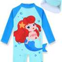 PURFEEL Girls Long Sleeve Rashguard Sets Kids One Piece Swimsuit Bathing Suit UPF 50+ UV Zipper Swimwear 2-3Y