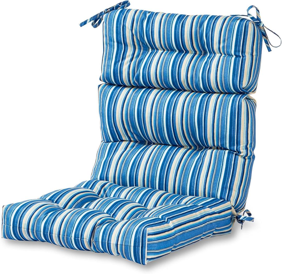 Greendale Home Fashions Outdoor 44 x 22-inch High Back Chair Cushion, Set of 1, Steel Blue Stripe
