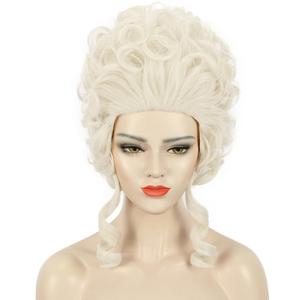 karlery Women Short White Blonde Curly Wig Queen Colonial Wig Halloween Party Costume Wig