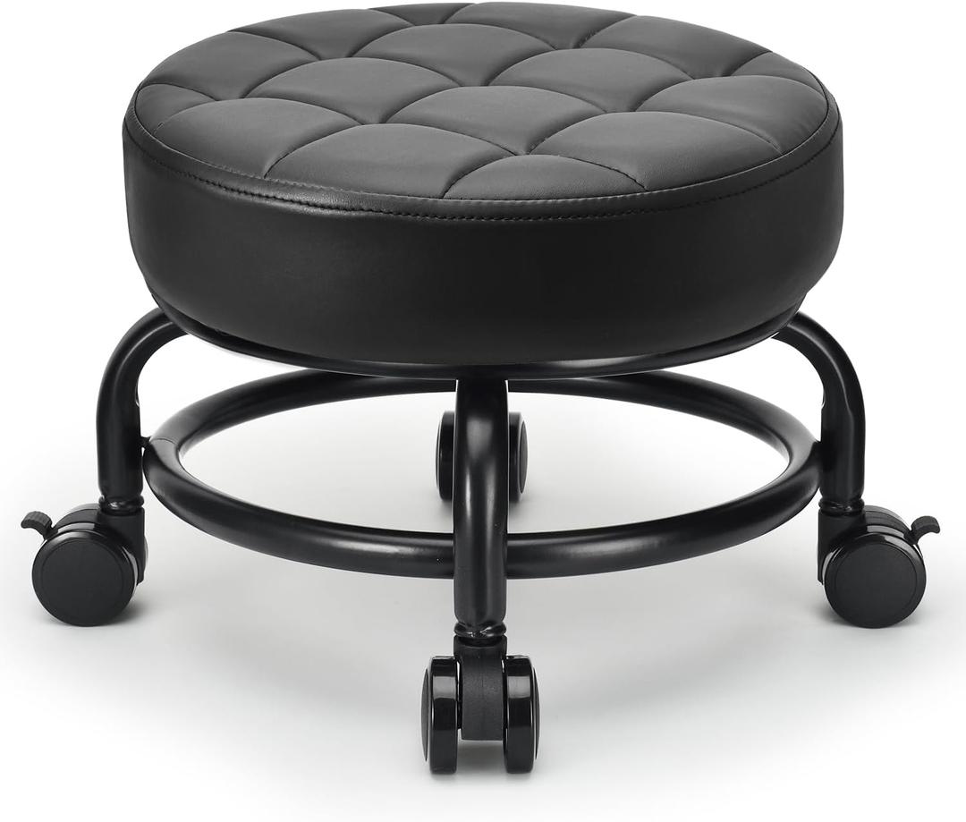 Low Roller Seat Low Height Rolling Stool PU Leather Rolling Stool, Modern Rolling Chair for Home Office Garage Shop