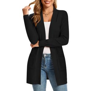 Black Cardigan Sweaters for Women Lightweight Long Sleeve Open Front Knit Cardigans for Spring Fall XL (Black, XL)
