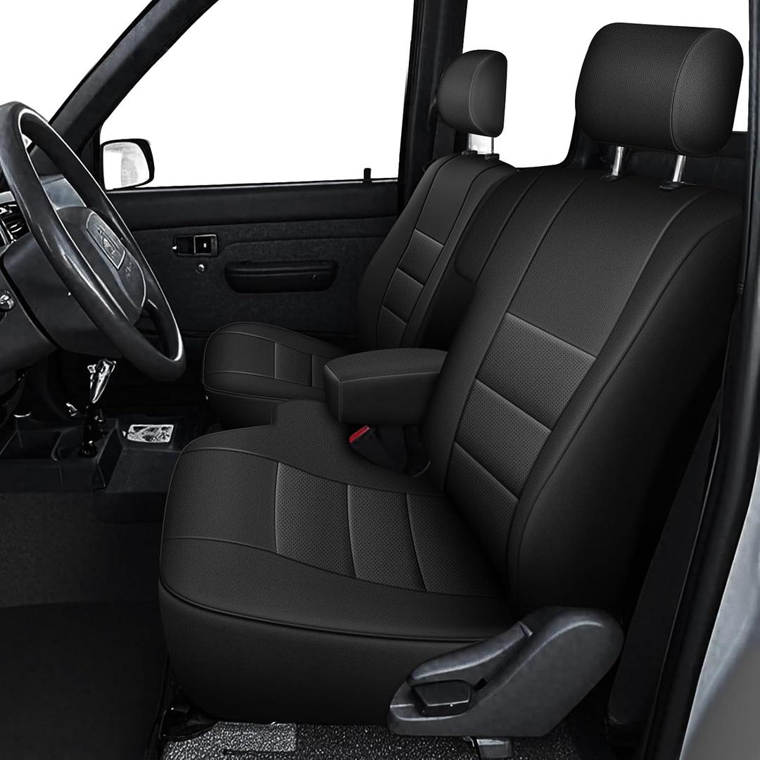 Front Seat Covers for Toyota Tacoma 1995-2000 60/40 High Front Bench Custom Fit Full Set Faux Leather Black