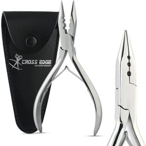 Pro Hair Extension Tools Mini 3 Holes Silicone Micro Beads & Nano Rings Hair Extensions Opener & Remover Pliers Hair Tinsel Feathers Fitting Plier Micro Bead Crimping Plier (Mirror Polish Soft)