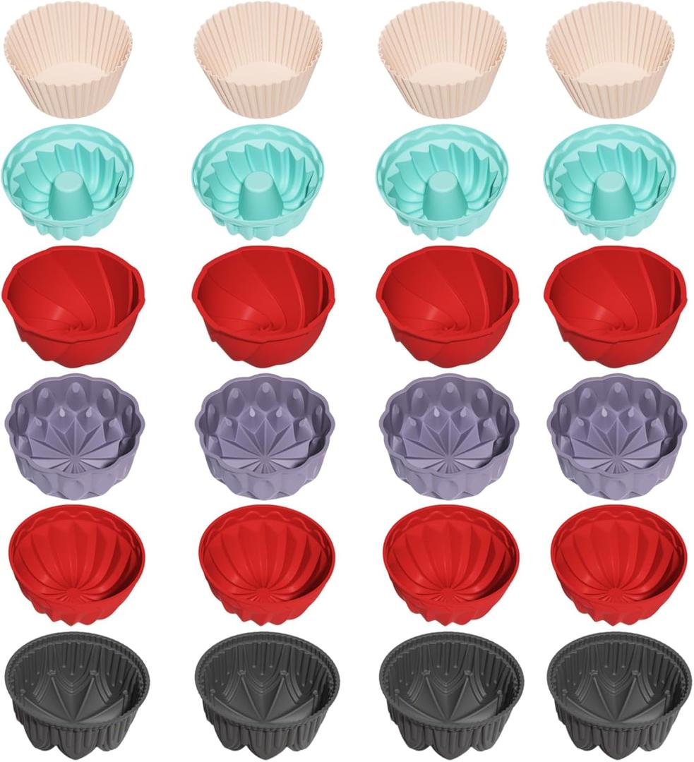 4 x 24 Pcs Mini Silicone Multi-shape Cake molds, 2.75 Inch 6 Shape, Valentines Flower Shape Baking Cups, Non-Stick, Reusable Flexible Baking Mold for Scones, Cakes, Bread, Jello, Muffins and Candies