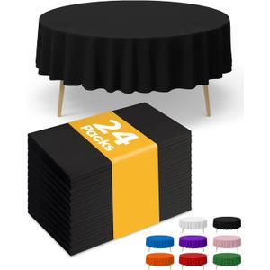 Black Plastic Table Cloth - 24 Pack 84" Round Disposable Tablecloths for Round Tables, Waterproof Table Cover for Holiday Parties & Gatherings