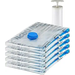 Basics Vacuum Storage Bags, Compression Space Saving for Clothes and Linens, Reusable with Hand Pump, Large, Clear, 5Pack