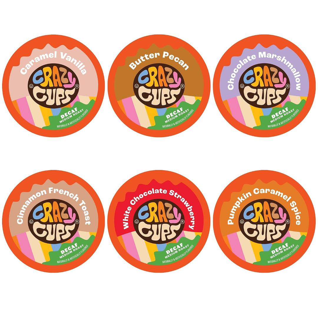 Crazy Cups Decaf Variety Pack, Hot Or Iced Coffee Pods Variety With Decaf Flavored Coffee Pods For Keurig K Cups Machines, 72 Count (EXP 02/10/27)