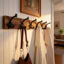 WEBI Rustic Coat Rack Wall Mount,24" Long 6 Cast Iron Coat Hooks Wall Mounted,Heavy Duty Farmhouse Wood Coat Hanger Wall Antique Vintage Hooks for Hanging Jacket,Clothes,Backpack,Weathered Brown