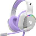 Gaming Headset with Microphone for Pc, Xbox One Series X/s, Ps4, Ps5, Switch, Stereo Wired Noise Cancelling Over-Ear Headphones with Mic, RGB, for Computer, Laptop, Mac, Nintendo (White Purple)