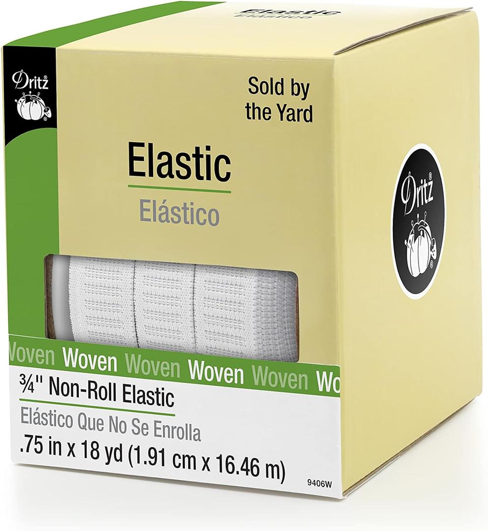 Dritz 9406W Non-Roll Woven Elastic, White, 3/4-Inch by 18-Yard