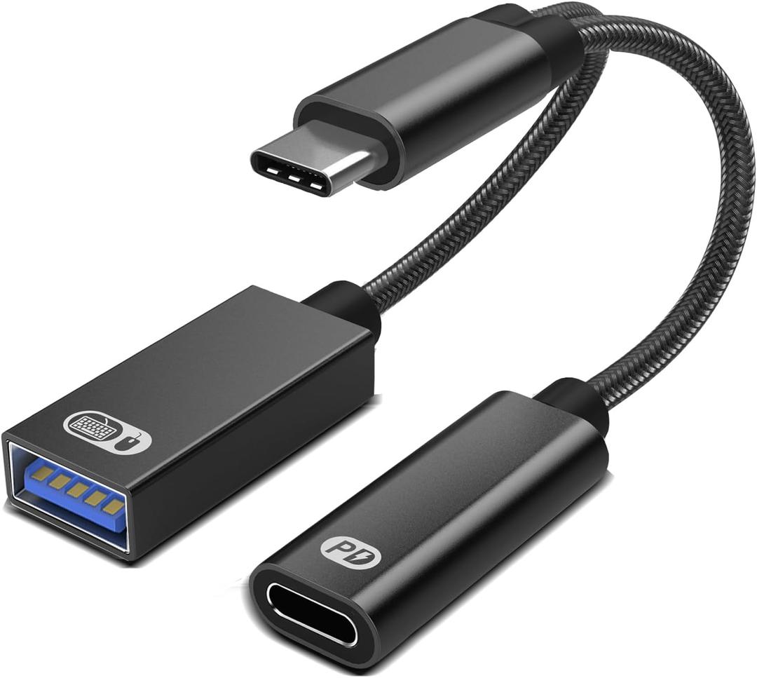 AKWOR USB C to USB OTG Adapter, 2 in 1 USB C Splitter with PD-in 60W Charging Port and USB 3.0 Female Port Compatible wit iPhone 15 Pro, MacBook Pro,Chromebook, Galaxy and More Type-C Devices