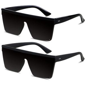 LYZOIT Square Oversized Sunglasses for Women Men Big Flat Top Fashion Shield Large UV Protection Rimless Shades ((Super Dark Lens) Glossy Black + Matte Black | Category 4 Lenses)