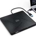 PeroBuno External CD DVD Drive, USB 3.0 Type-C Optical Drive, 0.5-inch Ultra-Slim Portable DVD CD ROM Disc Player Reader Writer Rewriter Burner Recorder for Laptop PC MacBook Windows Linux Mac OS