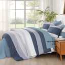 Andency Comforter Set Mineral Blue Oversized King(120"x120")- 7 Pieces Striped Lightweight Bed in a Bag, Soft Reversible Bedding Set with Comforter, Fitted & Flat Sheet, Pillowcases & Shams