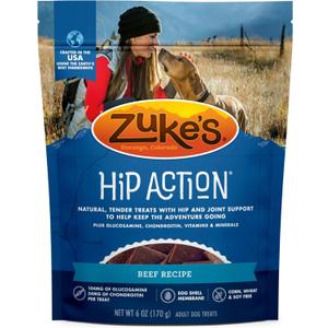 Zukes Hip Action, Hip And Joint Support Treats, Soft And Chewy Natural Beef Dog Treats, Beef Recipe - 6.0 OZ Bag (6 Ounce (Pack of 1))