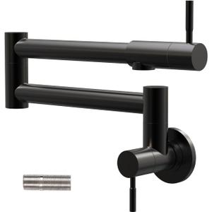 Pot Filler Faucet Matte Black, Wall Mount Folding Kitchen Faucet with Double Joint Swing Arms, Single Hole 2 Handles, 304 Stainless Steel
