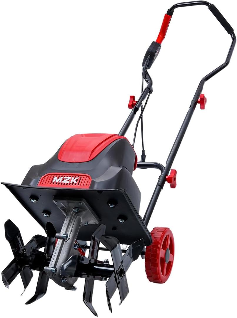 MZK 10-Amp 12-Inch Corded Electric Tiller/Cultivator for Gardening, 8-inch tillling Depth with Adjustable Wheels, Electric Garden Rototiller for Garden Soil Digging