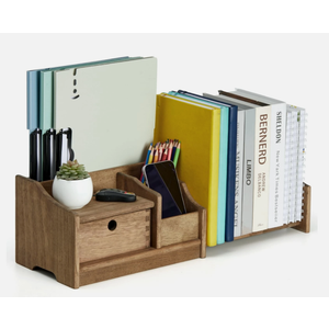 Desktop Adjustable Organizer Storage Book Shelf with Drawer Wooden Desk 