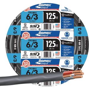 Southwire 63950002 125ft. 6 Gauge 3 Conductor Nonmetallic Sheathed Type NM-B Cable, Black