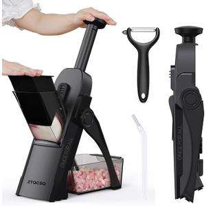 Safe Mandoline Slicer for Kitchen, Meal Prep,Potato Slicer, Adjustable/Easy to Clean/Storage, Kitchen Chopping Artifact,French Fry Cutter,Paring Knife/Cleaning Brush (only Slice, Black Knight)