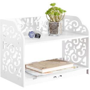 MyGift 2 Tier Vintage White Desktop Bookshelf Organizer Display Stand with Scrollwork Cut Out Design for Home Office Desk, Living Room, Bedroom