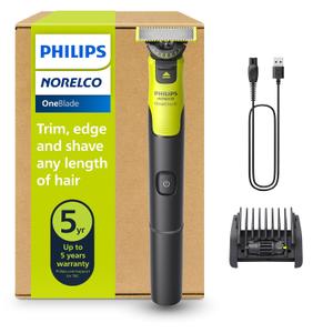 Norelco Philips OneBlade 360 with Connectivity Hybrid Face, Electric Beard Trimmer and Shaver, with 360 Blade Technology, 1x360 Blade for Face, 5in1 Adjustable Comb, Model QP4530/90 (Black & Lime Green)