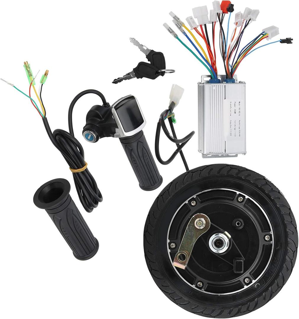 Electric Scooter Hub Motor Kit, 48V 350W Brushless Motor Kit with LCD Throttle with Battery Indicator and Electronic Lock 8inch Electric Scooter Conversion Set