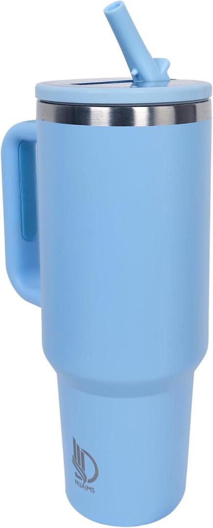 40oz Premium Stainless Steel Tumbler with Handle & Straw | Vacuum-Insulated Double-Wall Travel Mug for Hot & Cold Drinks | Cup-Holder Friendly | Leak-Resistant Lid (Light sky blue)