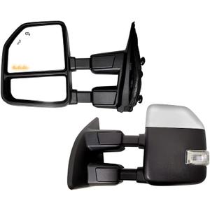 AERDM New Towing Mirror Chrome Cap with Temperature sensor Fit 1999-2016 Ford Super Duty F-250 F-350 F-450 F-550 with Turn Signal and Auxiliary Lamp