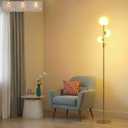 Fiqevs Upgrade Dimmable Floor Lamp, 3 Globe Mid Century Floor Lamps for Living Room with Frosted Glass Shade and 3 LED Bulbs, Vintage Modern Gold Standing Lamp for Bedrooms, Office - Antique Brass