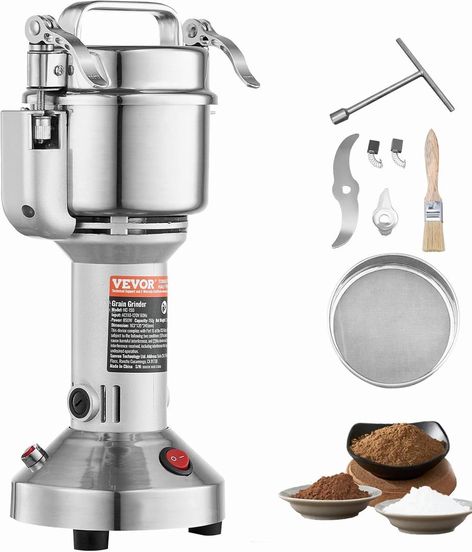 VEVOR 750g Electric Grain Mill Grinder, High Speed 2000W Commercial Spice Grinders, Stainless Steel Pulverizer Powder Machine, for Dry Grains Spices Cereals Coffee Corn Pepper, Straight Type