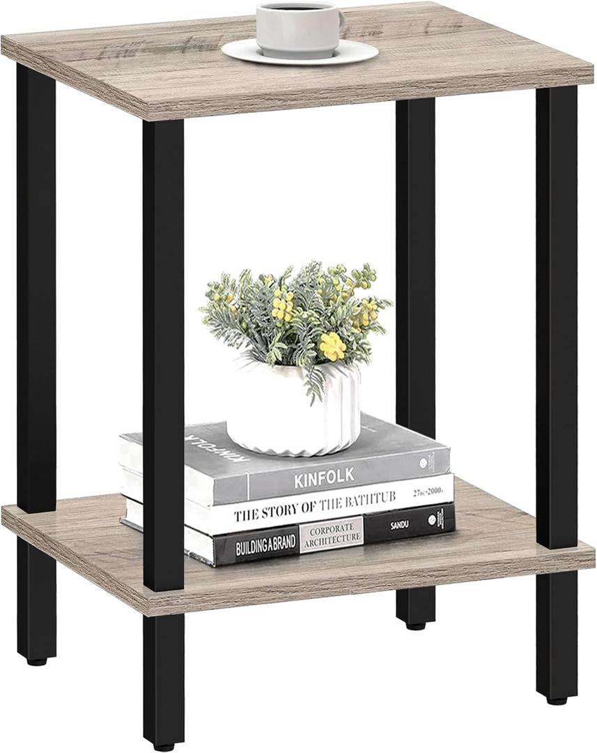 TUTOTAK End Table, Side Table, Nightstand, 2-Tier Storage Shelf, Sofa Side Table for Small Space, Living Room, Bed Room TB01BG034 (Greige)
