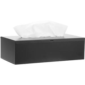 Sumnacon Rectangular Tissue Box Cover - Stylish Stainless Steel Tissue Box Holder, Modern Metal Facial Tissue Holder for Dresser Table Night Stand Bathroom Vanity Home Office Bar Decor, Black