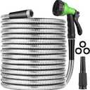 50FT Stainless Steel Garden Hose, Water Hose with 10 Function Sprayer Nozzle & Adjustable Nozzle, Garden Hose Rust Proof Kink Free & Tangle Free Flexible for Lawn, Car, RV, and Outdoor Watering