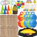 76 Pcs Outdoor Carnival Games Set, Multi Game Field Day Kit with Potato Sack Race Bags, Hopper Balls, Ring Toss, Bean Bags, Medals Cones for Backyard Party, Picnic, Reunion, Team Building